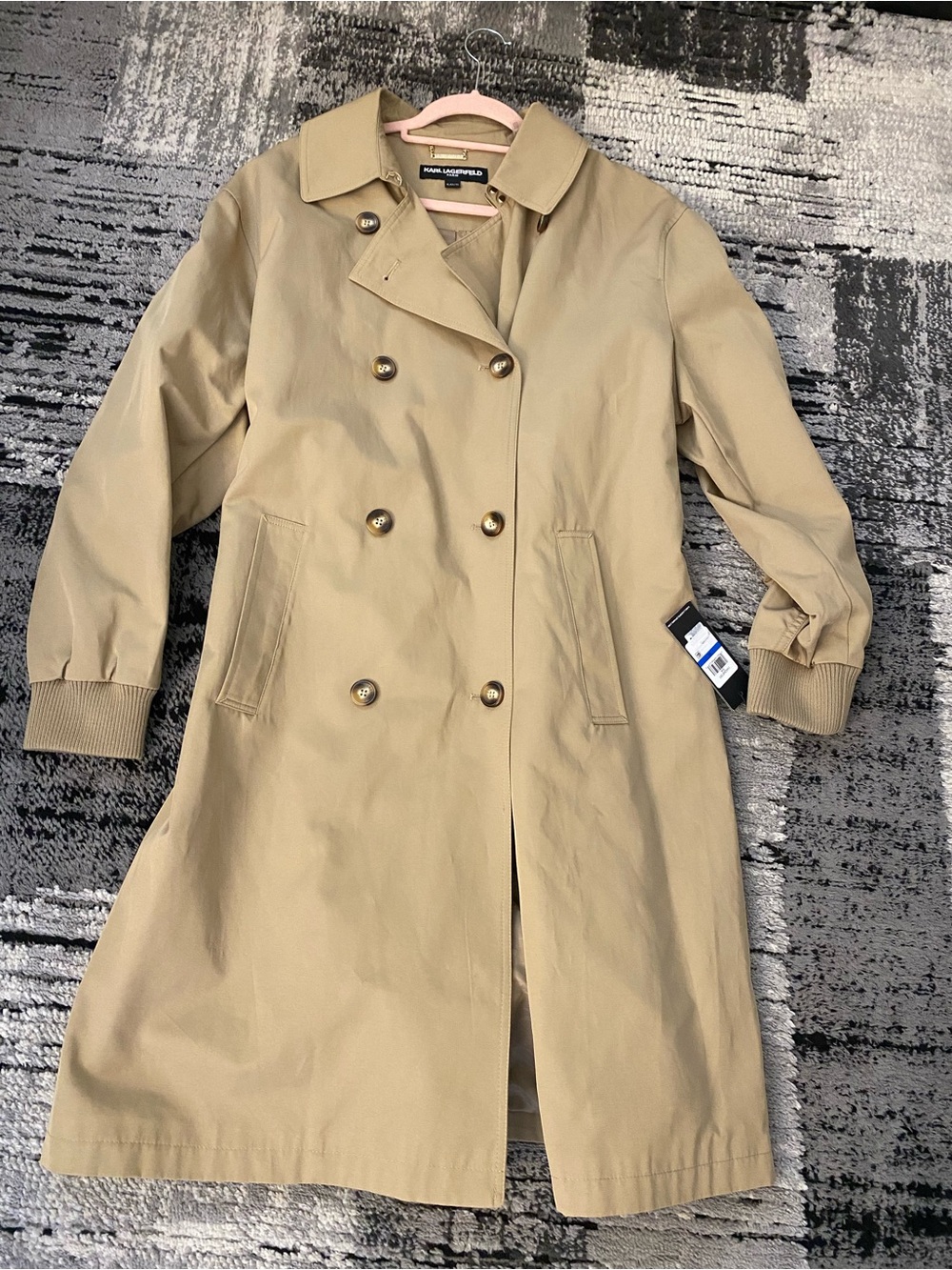 New Women’s Karl Lagerfeld Point Collar Belted Bomber Trench Jacket XL